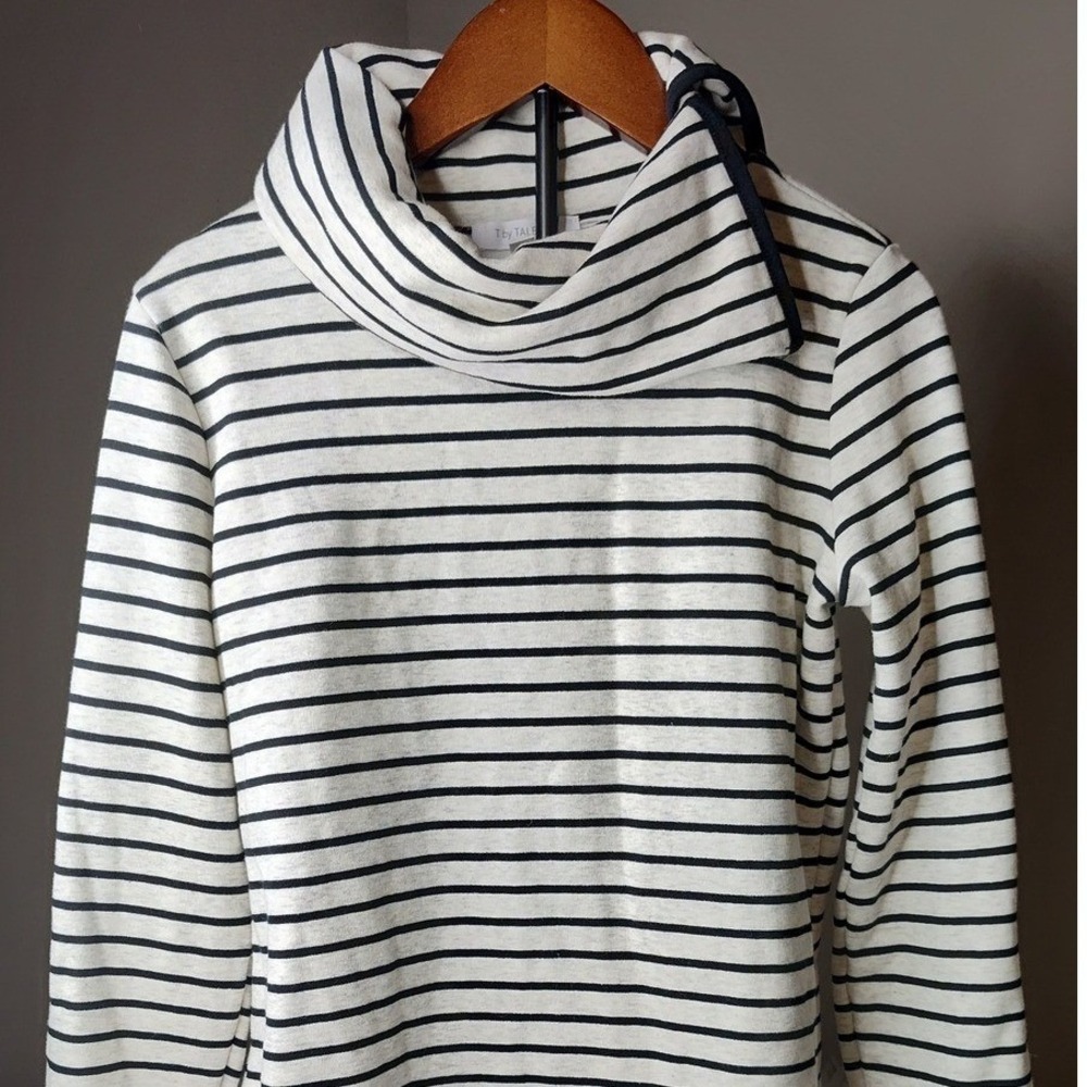 T by Talbots Petite Tunic Top Striped Cowl Neck Long Sleeve Casual Pullover